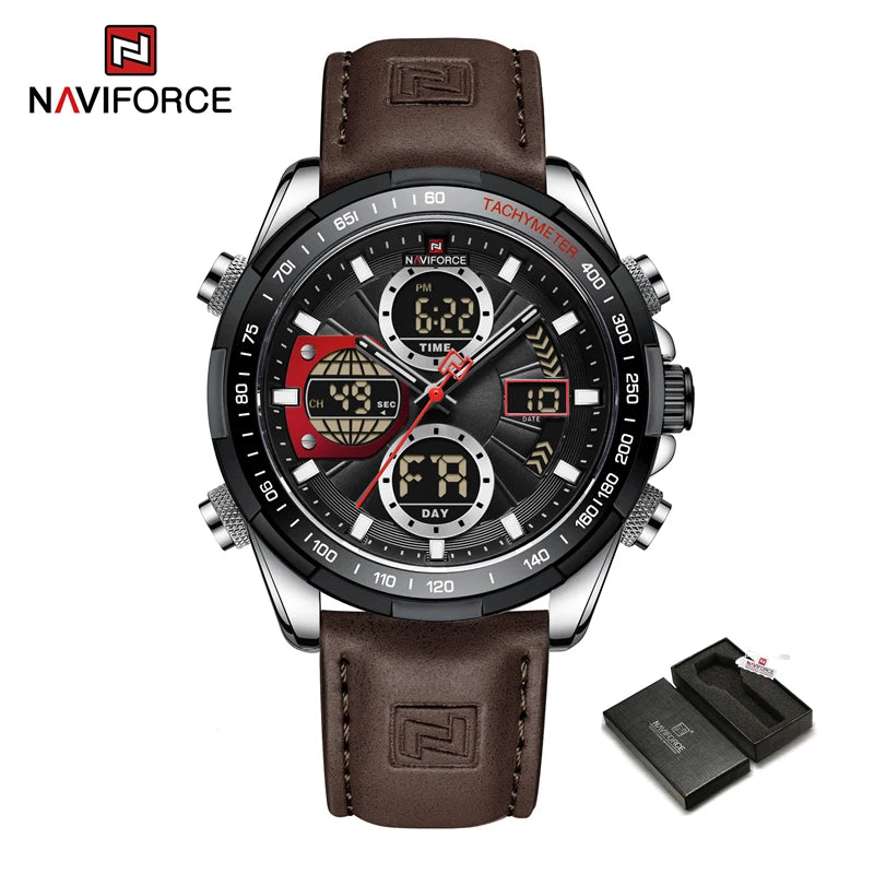 Nouvelles montres NAVIFORCE pour hommes en cuir montres-bracelets militaires de sport étanches à quartz chronographe masculin