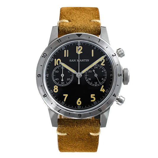 San Martin SN0127-G-JS Retro Pilot Chronograph Steel Watch