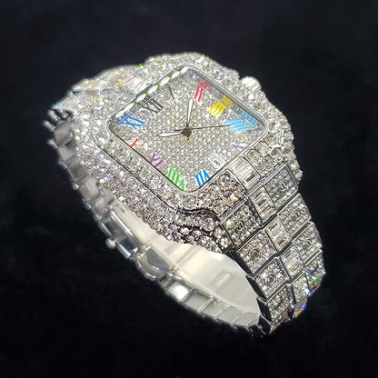 Montre de luxe en diamant 2025 pour homme, à la mode, avec chiffres colorés, style hip-hop, bijoux bling-bling, Reloj Hombre pour fête