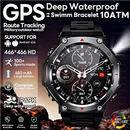 Nouvelle Montre Connectée T-Rex 3 Ultra Sports de Plein Air 2026 pour Hommes, Suivi GPS, Étanche 5 ATM, Fréquence Cardiaque, Appel Bluetooth HD