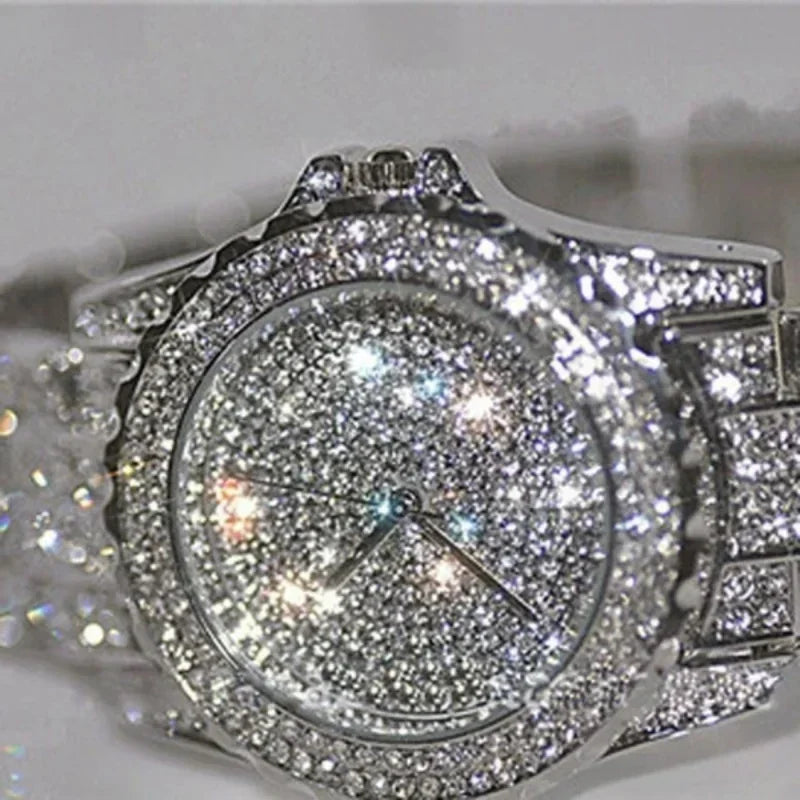 Luxury Full Rhinestone Watch for Women Girls Gifts Sparkling Quartz Timepiece with Stainless Steel Strap Wristwatch for Lover