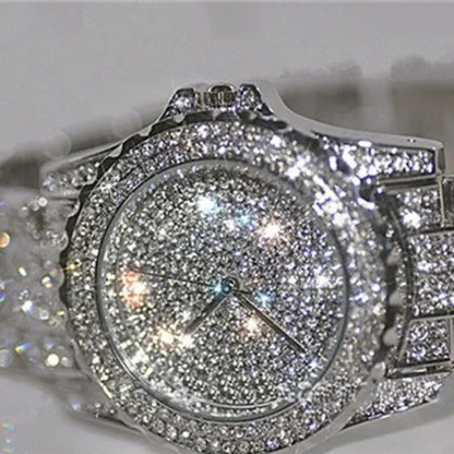 Luxury Full Rhinestone Watch for Women Girls Gifts Sparkling Quartz Timepiece with Stainless Steel Strap Wristwatch for Lover