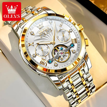 OLEVS 7088 Montre Homme de Luxe Originale Chronographe Date Acier Inoxydable Étanche Montre Mécanique pour Hommes NOUVEAU