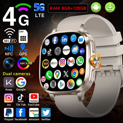 Montre connectée S99, version globale Android 13.0, écran AMOLED 2,4 pouces, insertion carte SIM, GPS, WIFI, caméra rotative à 190°, jeux
