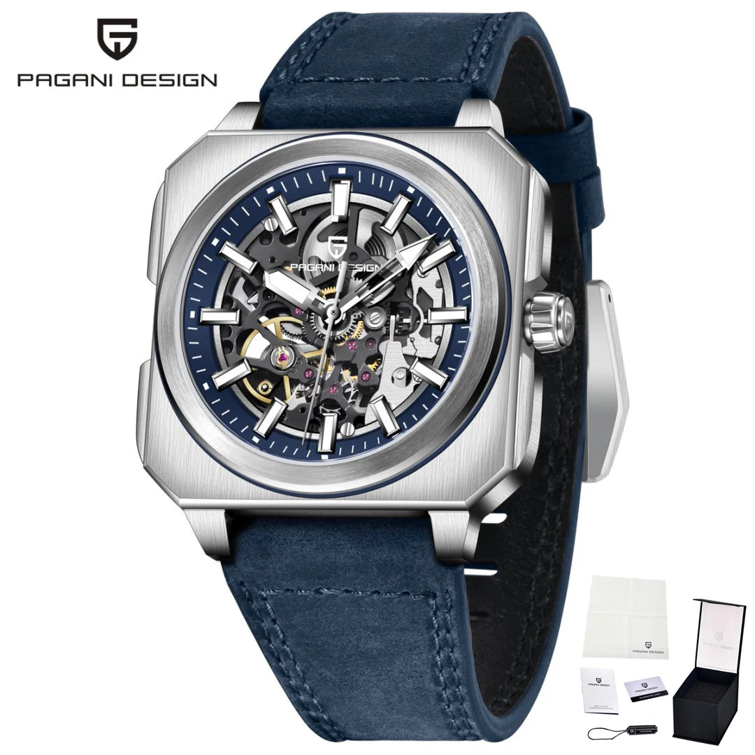 ChronoState Heritage X Square Automatic Leather Watch for Men