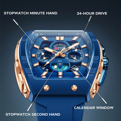 Montres-bracelets de mode en quartz OFNS pour homme, lumineuses, étanches, chronographe, calendrier, bracelet en silicone, montre de sport de luxe d'extérieur pour homme