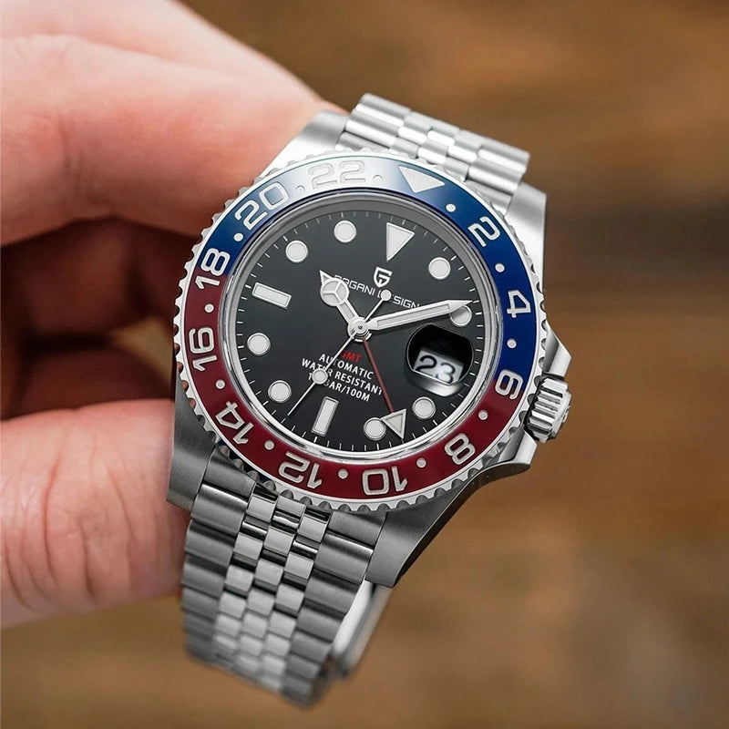 PAGANI DESIGN GMT automatic watch with sapphire crystal and stainless steel bracelet