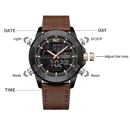 NAVIFORCE NF9253L Luminous Day Date Leather Band Watch