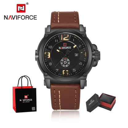 NAVIFORCE NF9099 Montre Militaire en Cuir à Quartz pour Homme Horloge Étanche Garçon Montres de Sport