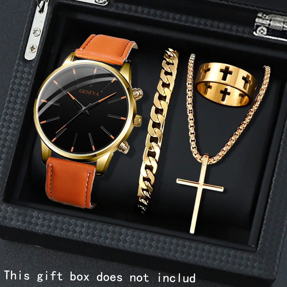 Lot de 4 montres décontractées pour hommes, ensemble de montres à quartz avec bracelet en cuir PU, le cadeau idéal pour les hommes !