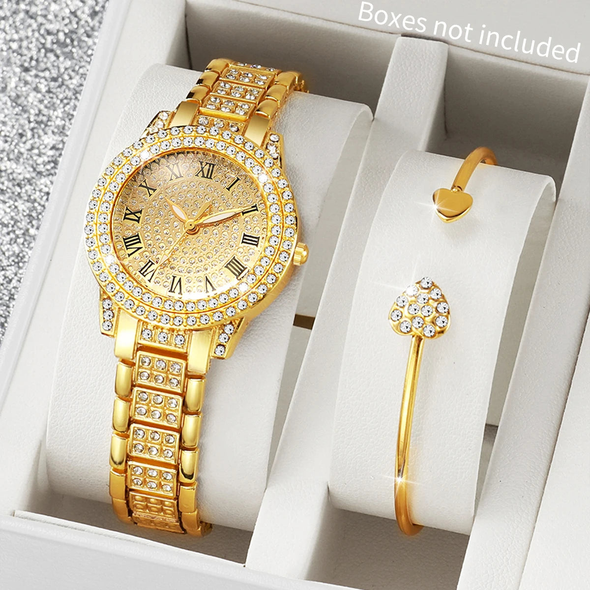 2/6PCS Luxury Diamond Women Watches Ladies Roma Dial Quartz Watch With Heart Jewelry Set Reloj Mujer (Without Box)