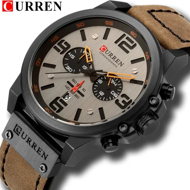 CURREN 8314 Business Leather Strap 6-Hand Calendar Watch