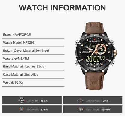 NAVIFORCE NF9208 Montre Militaire Digitale Homme Étanche LED Quartz Sport Grandes Montres