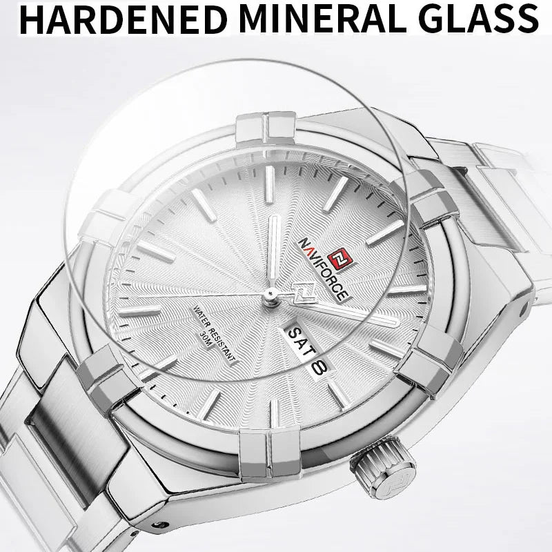 Montre bracelet à quartz pour homme de la marque NAVIFORCE, en acier inoxydable, étanche, horloge de luxe tendance et professionnelle NF9218