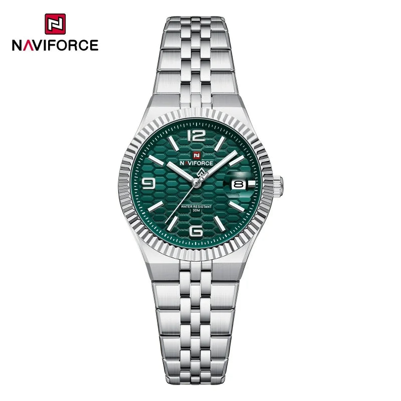 NAVIFORCE Montre de sport pour femmes, haute qualité, étanche, en acier inoxydable, horloge romantique, montre-bracelet à quartz pour dames, Reloj Mujer