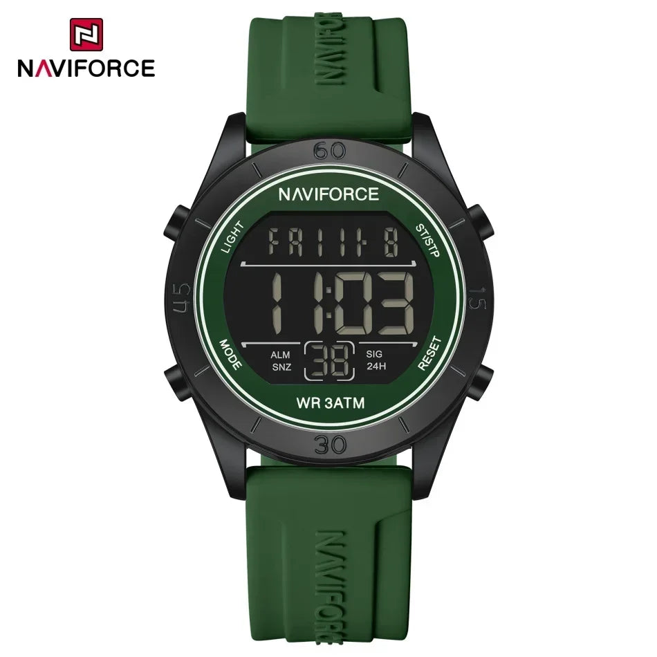 NAVIFORCE NF5054 Montre Sport Étanche LCD Numérique Jour et Date Bracelet Silicone Électronique