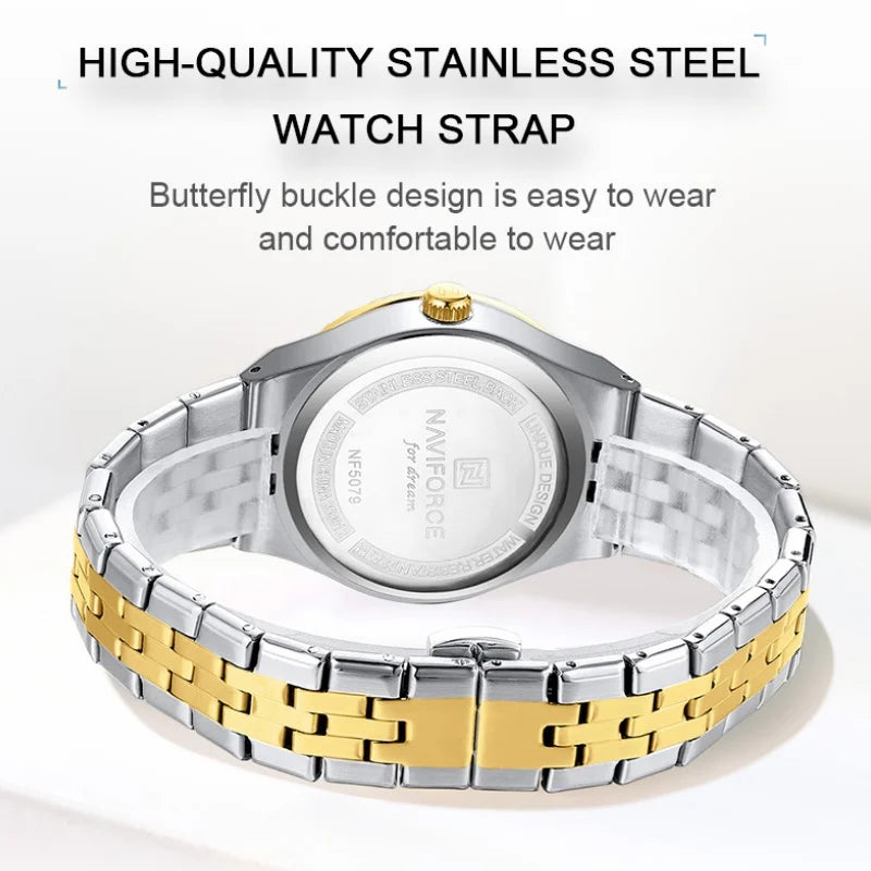 NAVIFORCE Montre de sport pour femmes, haute qualité, étanche, en acier inoxydable, horloge romantique, montre-bracelet à quartz pour dames, Reloj Mujer