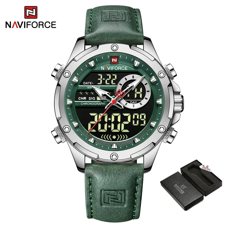Montres originales Naviforce pour hommes 2022 Montre-bracelet pour hommes de luxe, sport et étanche avec bracelet en cuir et double affichage du calendrier