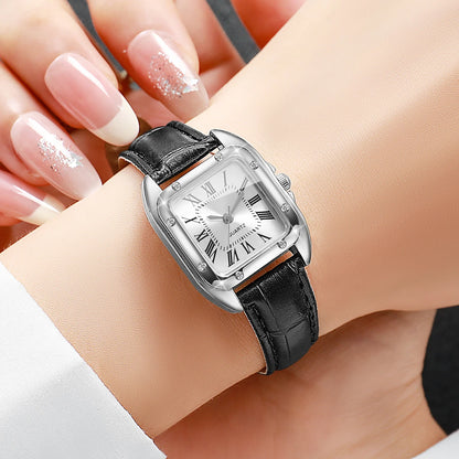 Montres-bracelets en cuir pour femmes Fashion Square Montre à quartz décontractée à cadran Roma pour femmes Relogio Feminino (sans boîte)