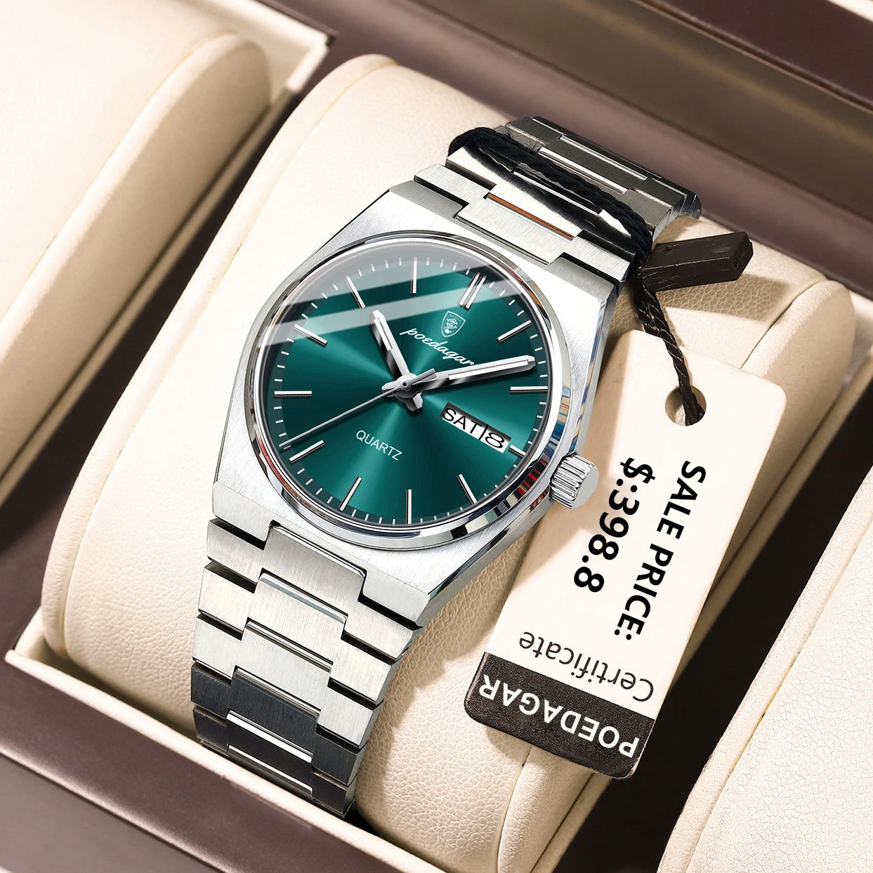 POEDAGAR Montres élégantes pour femmes Étanche Lumineux Date Semaine Montre Femme Quartz Acier inoxydable Montre-bracelet de mode pour femme