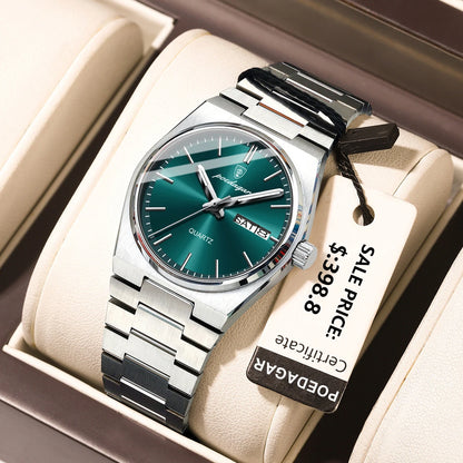 POEDAGAR Montres élégantes pour femmes Étanche Lumineux Date Semaine Montre Femme Quartz Acier inoxydable Montre-bracelet de mode pour femme