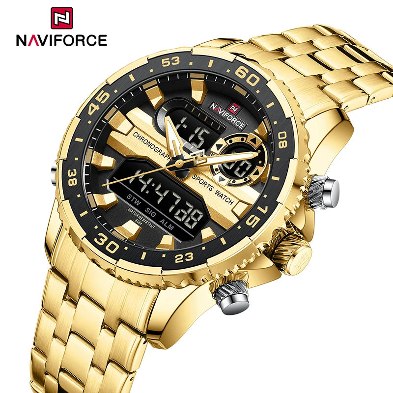 Montre homme NAVIFORCE de marque mode noir or, montres-bracelets de luxe à quartz, sport, étanche, bracelet en acier inoxydable NF9234
