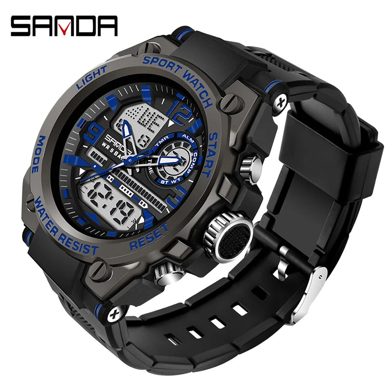 Montres de Sport à Quartz SANDA pour Hommes, Double Affichage LED Électronique Numérique, Étanche, Militaire, Relogios Masculino