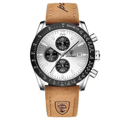 POEDAGAR Montre Homme de Luxe Étanche Lumineuse Date Chronographe Montre-Bracelet à Quartz Homme Haute Qualité Sport Cuir Homme Montres