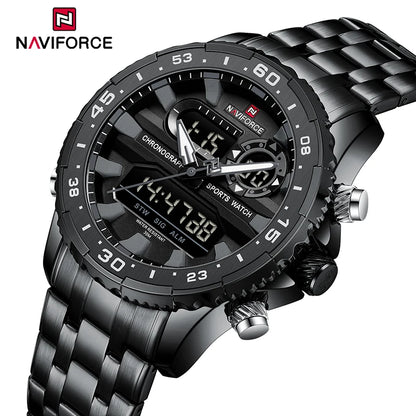 Top Marque NAVIFORCE Montre Homme Analogique LCD Numérique Bracelet en Acier Inoxydable Étanche Date Horloge Cadeaux