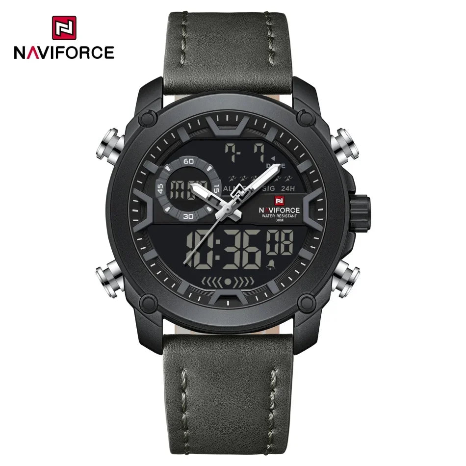 Montres Homme NAVIFORCE Montre-Bracelet Quartz Sport Double Affichage Décontracté Mode Alarme Bracelet Véritable Homme Étanche 30m