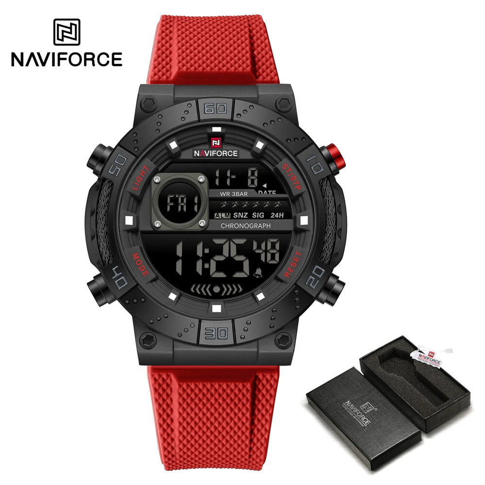 NAVIFORCE – Montres militaires pour hommes, à quartz numérique, en silicone, chronographe, étanche, avec affichage de la date
