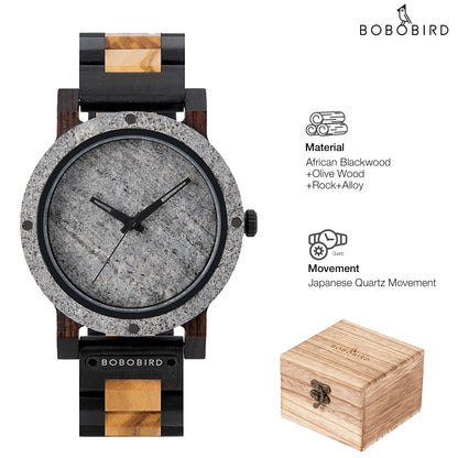 Montre en pierre BOBO BIRD pour hommes Relogio Masculino 2022 Nouvelle montre-bracelet en bois pour hommes Cadeau de Noël personnalisé Dropshipping