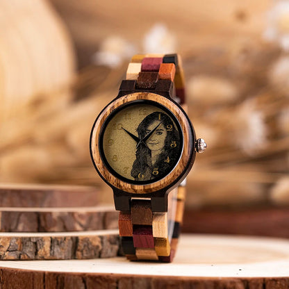 BOBO BIRD Montre Personnalisée Homme Femme Photo Impression Montre-Bracelet en Bois Anniversaire Saint-Valentin Montres Couple Relogio Masculino