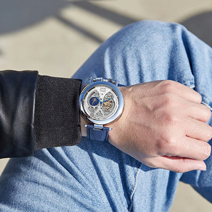 Nouvelles montres mécaniques automatiques creuses à la mode pour hommes, montres-bracelets squelettes à tourbillon en cuir décontractées, Relogio Masculino