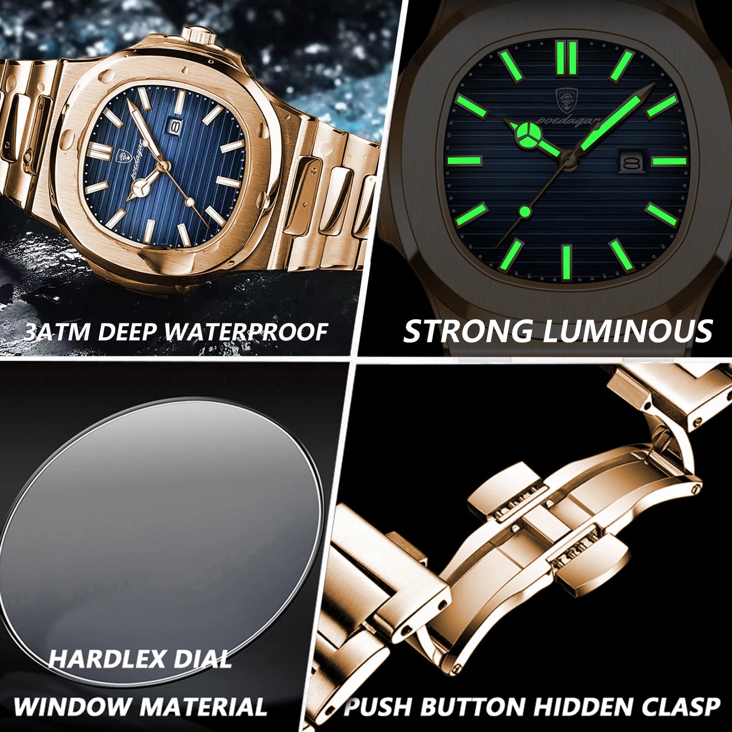 POEDAGAR Montre Homme Carrée Tendance Acier Inoxydable Étanche Lumineuse Date Exquise Montre-Bracelet Masculine Montres à Quartz Pour Hommes