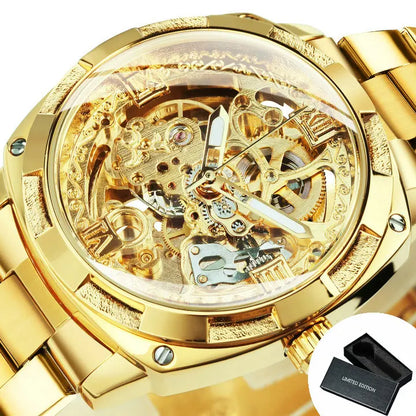 Forsining Montres mécaniques squelettes carrées Mouvement gravé de luxe Montre automatique rétro pour hommes Bracelet en acier Aiguilles lumineuses
