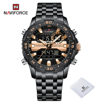 Montres Homme NAVIFORCE Original Tendance Marque LCD Affichage Analogique Numérique Quartz Homme Horloge 30m Étanche Lumineuse Montre-Bracelet Homme