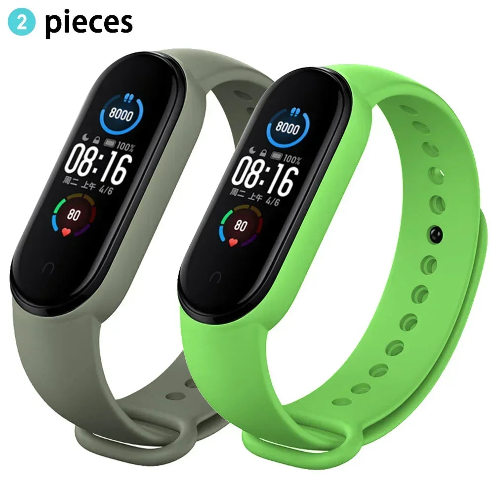 2PCS Watch Strap For Xiaomi Mi Band 7 6 5 4 3 Wristband Silicone Bracelet Wrist Straps MiBand 3/4 band6 Smartwatch Accessories