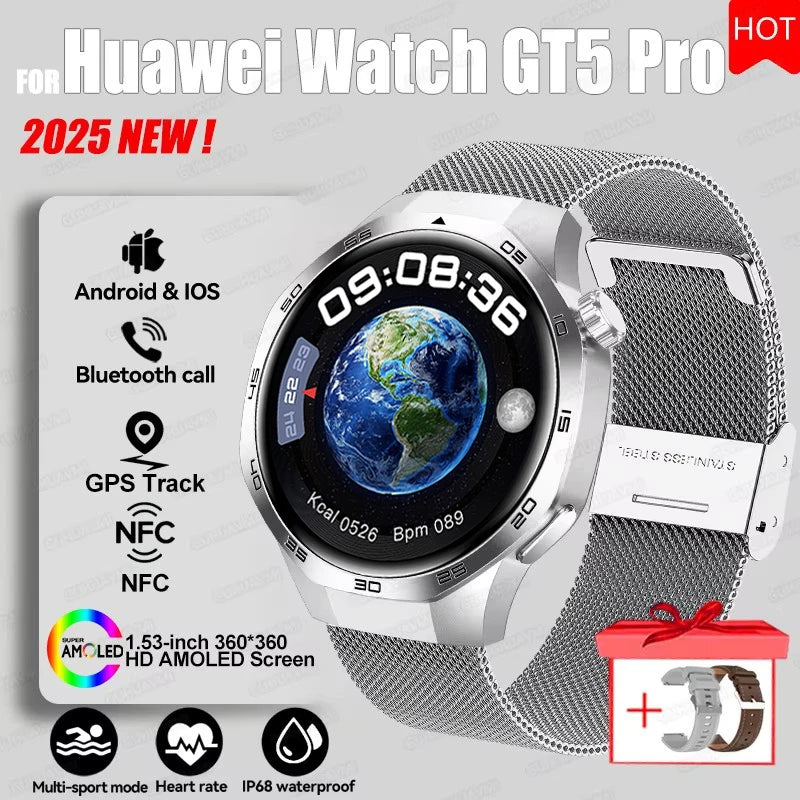 Montre connectée 2026 Watch 5 Pro GPS Suivi Boussole Hommes 360*360 Écran AMOLED NFC Appel BT Étanche Moniteur de Santé Montres Intelligentes Hommes