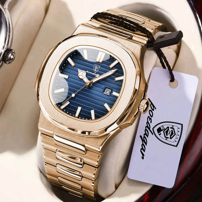 POEDAGAR Montre Homme Carrée Tendance Acier Inoxydable Étanche Lumineuse Date Exquise Montre-Bracelet Masculine Montres à Quartz Pour Hommes