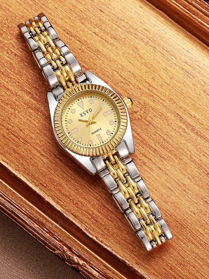 Luxury Two-Tone Women's Watch, Fluted Bezel Date Dial, Stainless Steel Bracelet, Elegant Quartz Timepiece for Business & Daily W