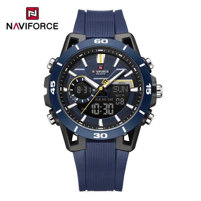 NAVIFORCE Montre Homme Double Affichage Étanche 50M Compte à Rebours Chronographe Réveil Montre-bracelet de Sport Tendance NF7135