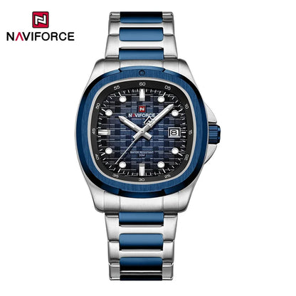 Montre-bracelet de sport NAVIFORCE pour hommes, à quartz, en acier inoxydable, lumineuse, avec calendrier, cadran carré, pour affaires