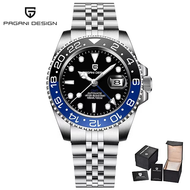 Montre Homme PAGANI DESIGN GMT 40mm Automatique Verre Saphir Acier Inoxydable Étanche Top Marque Cadeau RelogioMasculino
