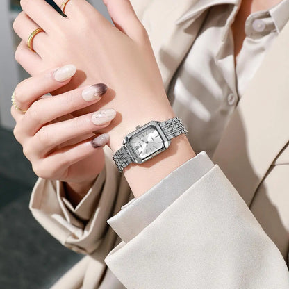 Montre à quartz de luxe pour femme, mode, cadran simple, carré, plaqué or de qualité, montre-bracelet d'affaires en acier inoxydable avec boucle déployante