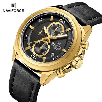 Montre homme décontractée NAVIFORCE Résistante à l'eau 3 ATM, calendrier, cadran lumineux avec bracelet en cuir, cadeau, design original