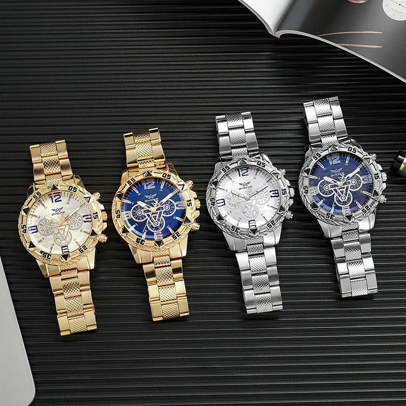 Montre de luxe pour hommes, bracelet en acier inoxydable, verre bleu-clair, montres à quartz pour hommes, grand cadran décontracté, bracelet-montre pour cadeaux pour hommes
