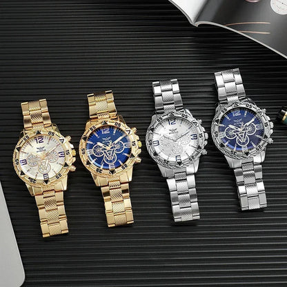 Montre de luxe pour hommes, bracelet en acier inoxydable, verre bleu-clair, montres à quartz pour hommes, grand cadran décontracté, bracelet-montre pour cadeaux pour hommes
