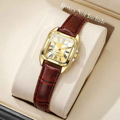 Montres-bracelets en cuir pour femmes Fashion Square Montre à quartz décontractée à cadran Roma pour femmes Relogio Feminino (sans boîte)