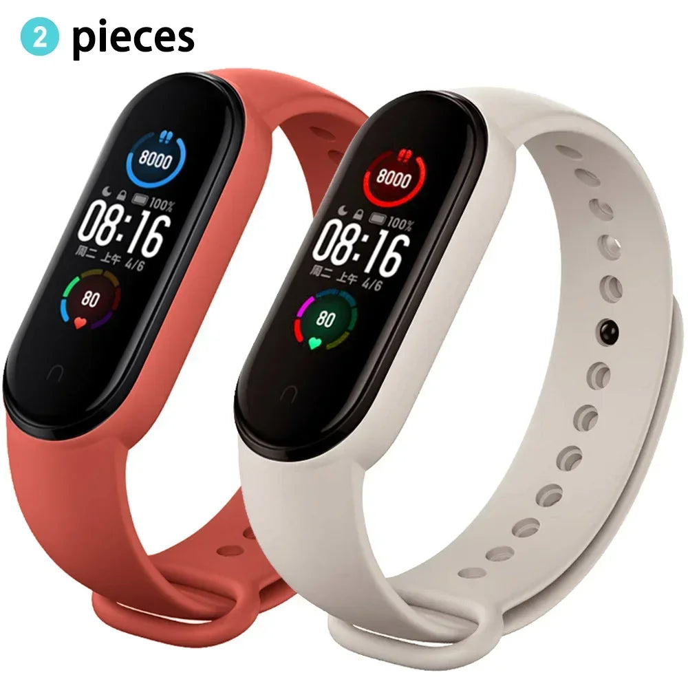 2PCS Watch Strap For Xiaomi Mi Band 7 6 5 4 3 Wristband Silicone Bracelet Wrist Straps MiBand 3/4 band6 Smartwatch Accessories